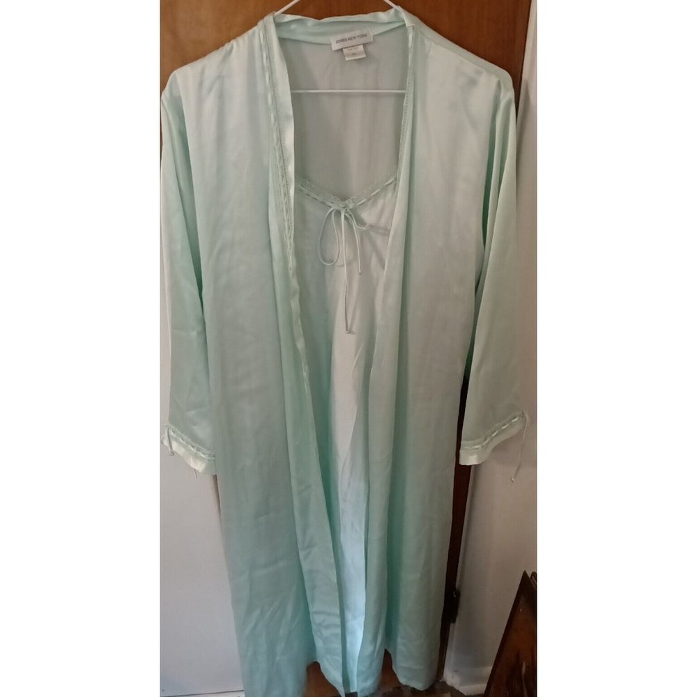 Jones New York 2Piece Long Polyester With Satin Accents Nightgown Set L Petite